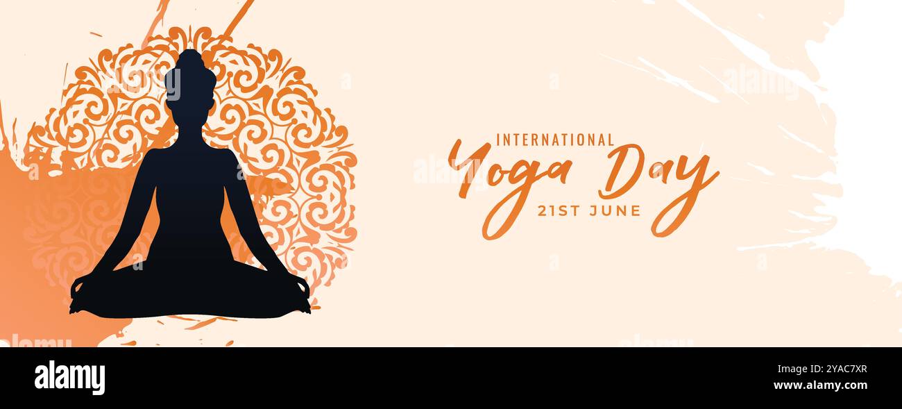 Feiern Sie den 21. juni internationalen Yoga-Tag Grungy Banner Design Vektor Stock Vektor