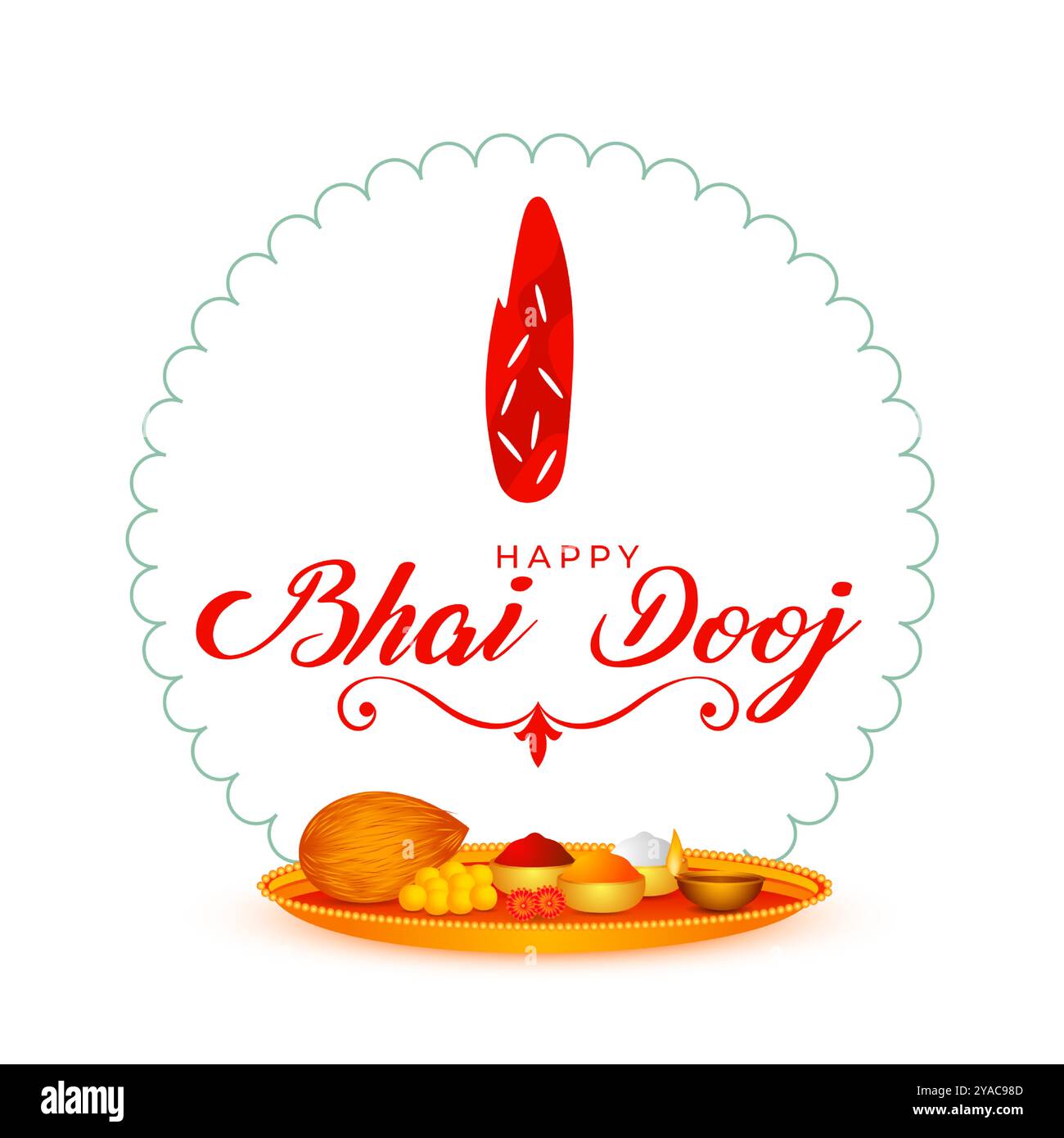 Glückliche Bhai dooj festliche Grußkarte mit pooja thali Design Vektor Stock Vektor