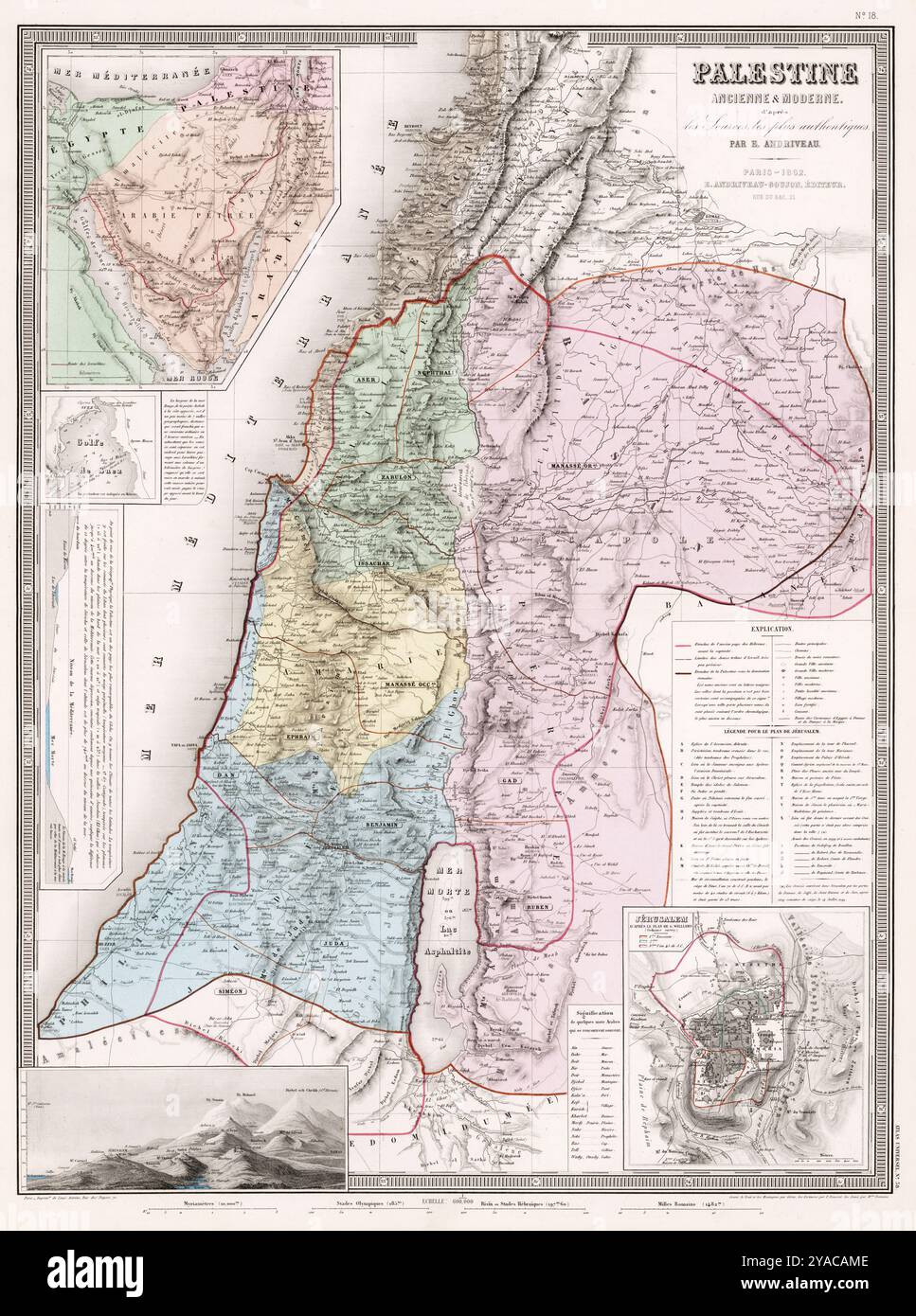 Karte von Palästina, Antike und Moderne, 1862 - Andriveau-Goujon, Eugene - Atlas Karte. Stockfoto Karte von Palästina, Antike und Moderne, 1862 - Andriveau-Goujon, Eugene - Atlas Karte. Stockfoto