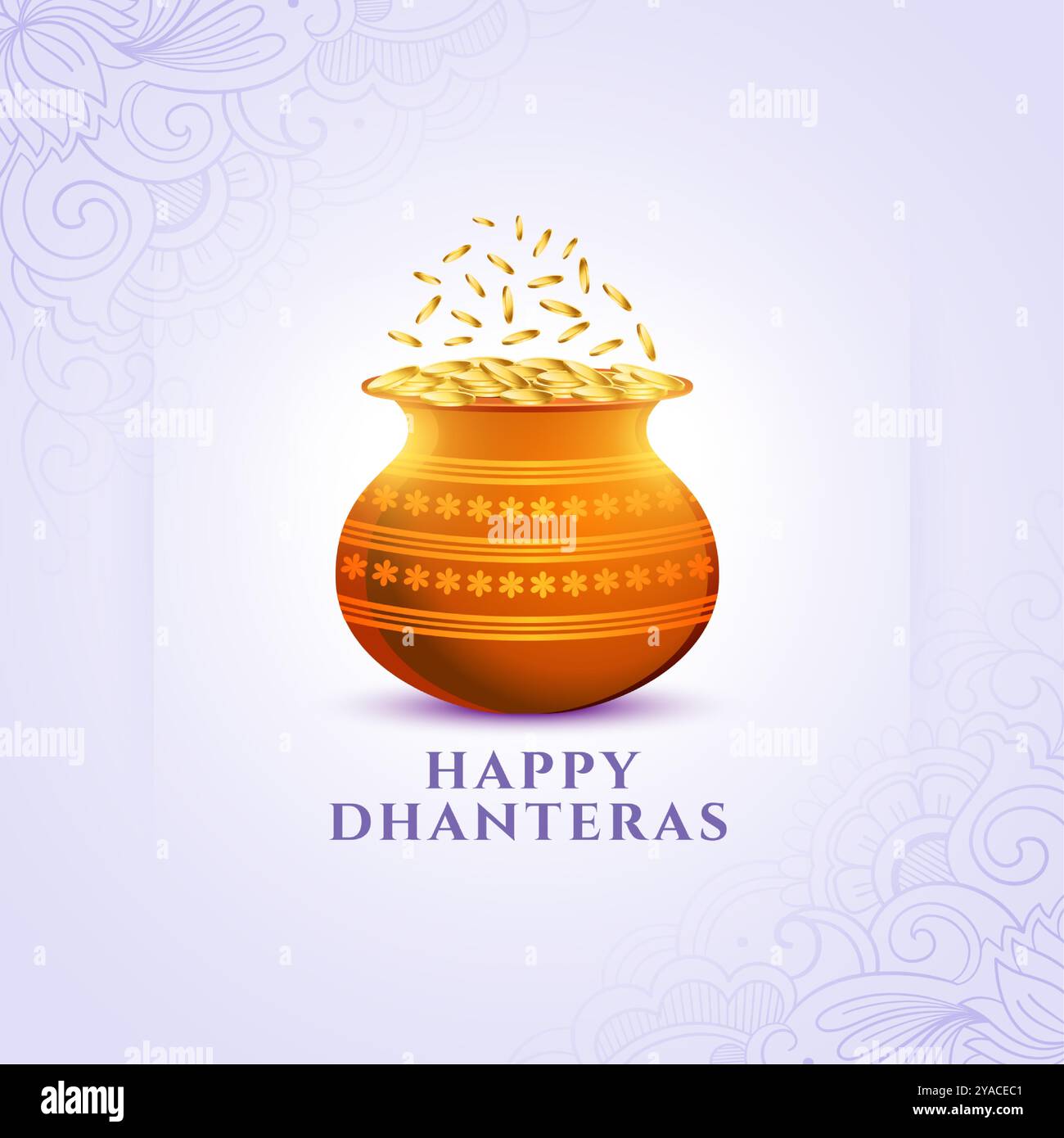 Fröhliche glückliche Dhanteras verehren Hintergrund mit goldenen Münztopf Design Vektor Stock Vektor