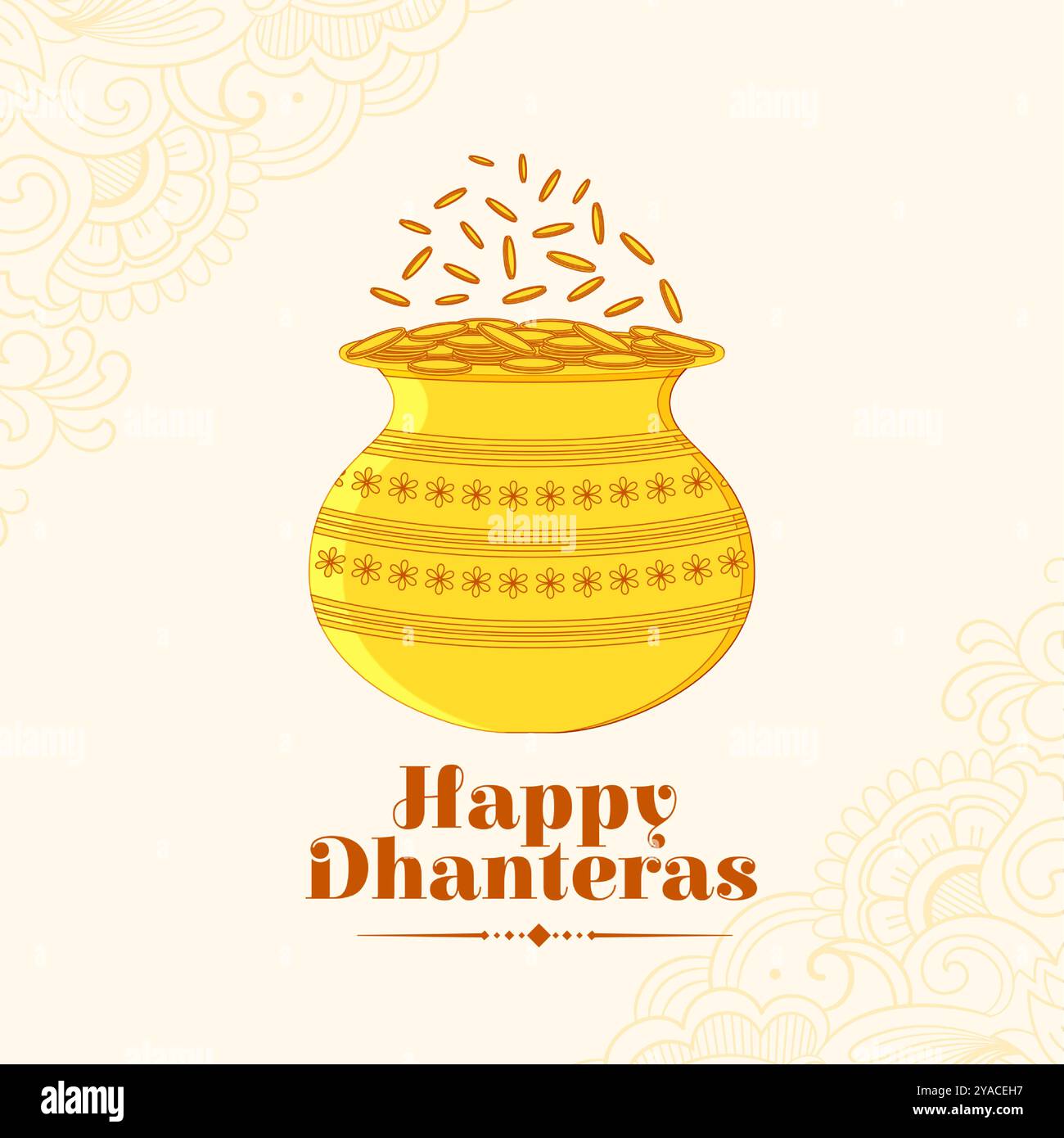 hinduistische religiöse Shubh Dhanteras Hintergrund mit goldenem Münztopf Vektor Stock Vektor