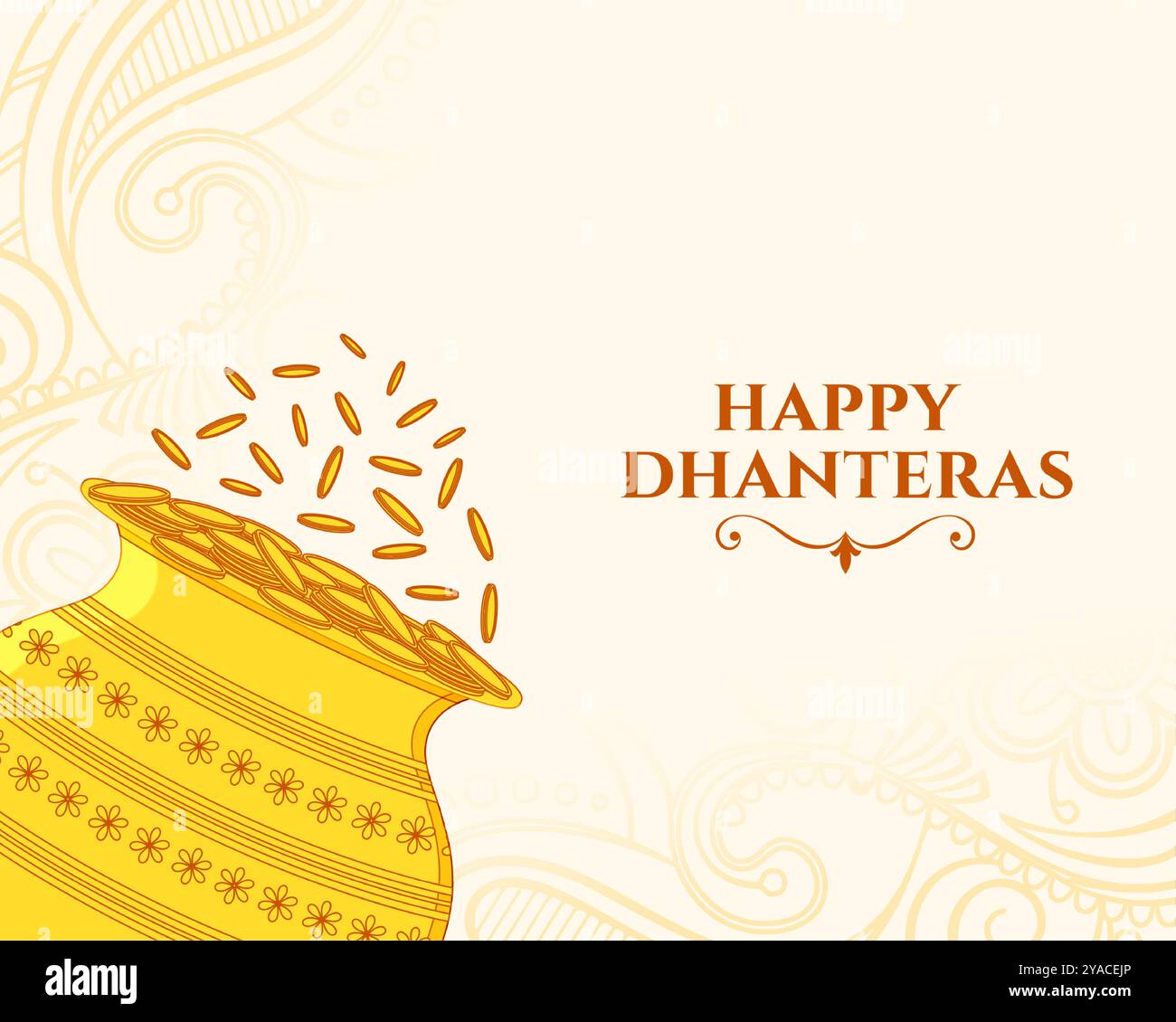 hindufest Happy Dhanteras Feier Hintergrund mit goldenen Münze Kalasha Vektor Stock Vektor