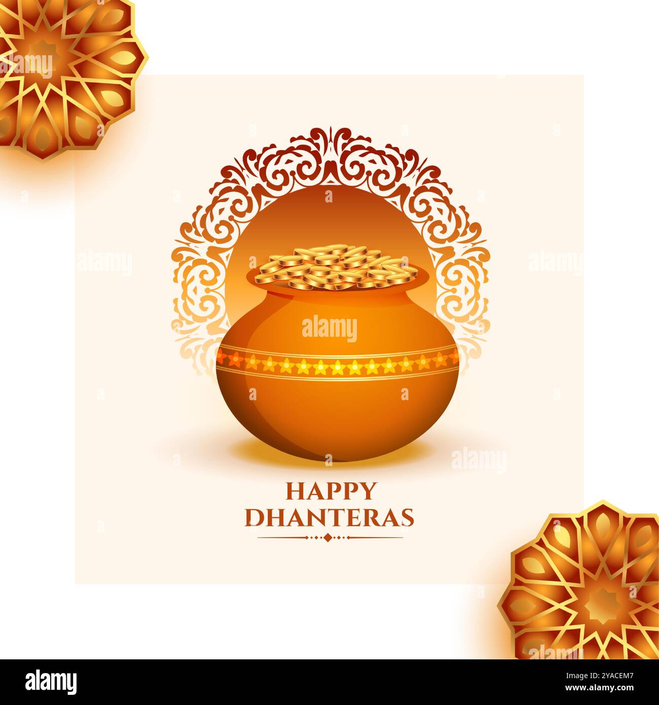 Glückliche Dhanteras religiöse Grußkarte diwali mit Glücksvektor feiern Stock Vektor