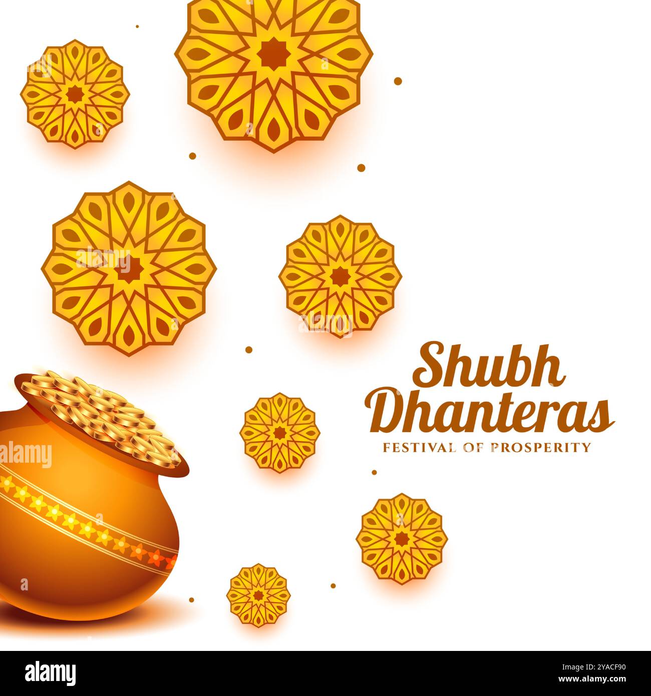 hinduistische religiöse shubh Dhanteras dekorativer Hintergrund mit goldenem Münztopf Vektor Stock Vektor