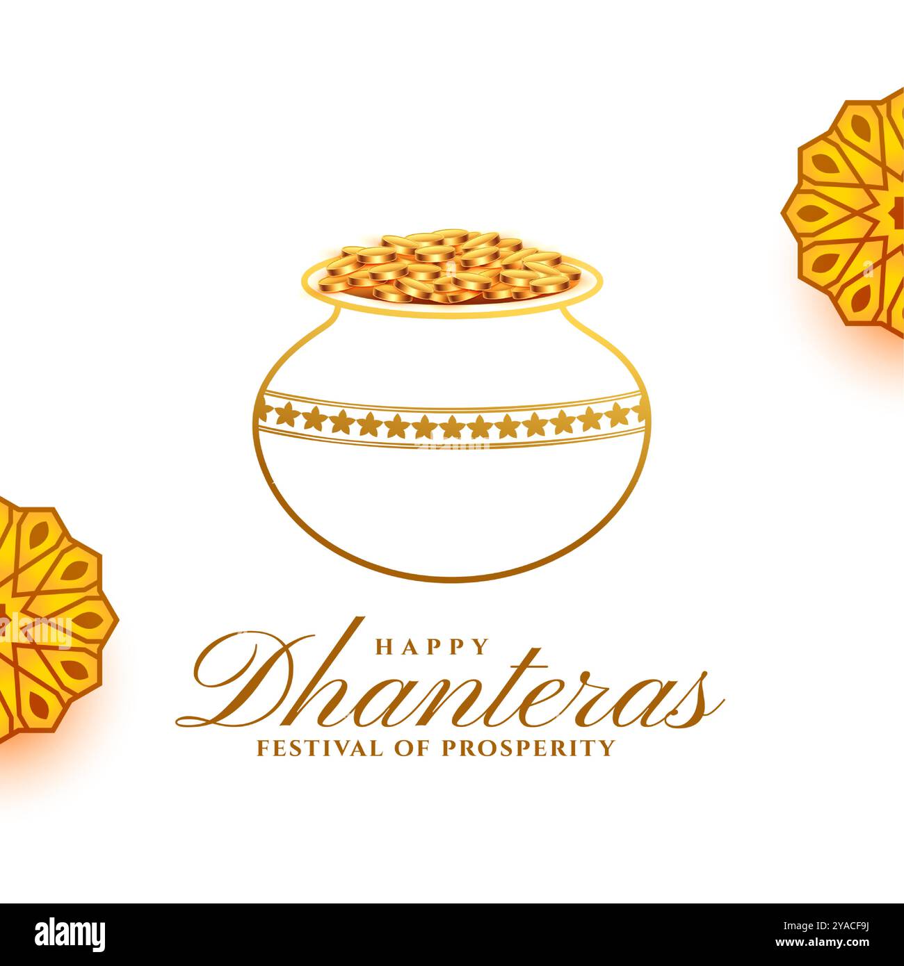 Dekorative glückliche Dhanteras religiöser Hintergrund mit Münze Kalasha für Wohlstand Vektor Stock Vektor