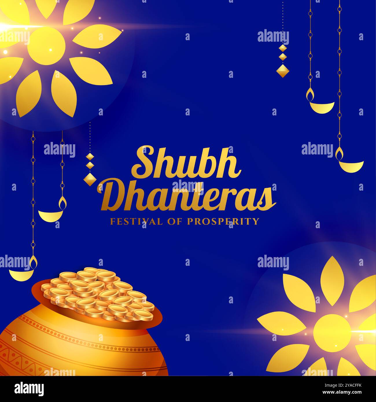 Dekorativer und glänzender Shubh Dhanteras pooja Hintergrund mit goldenem Münztopf Vektor Stock Vektor