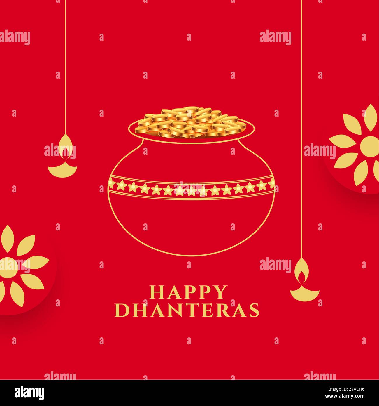 hindufestival Happy Dhanteras wünscht Hintergrund mit Linie Stil goldenen Topf Vektor Stock Vektor