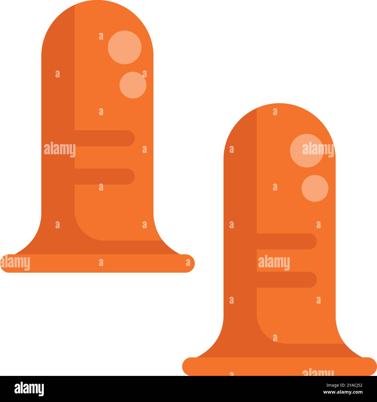 Zwei orangefarbene Gehörschutzstöpsel zur Geräuschreduzierung für Gehörschutz, wichtige Sicherheitsausrüstung für Bauarbeiter und alle Personen, die lauten Geräuschen ausgesetzt sind Stock Vektor