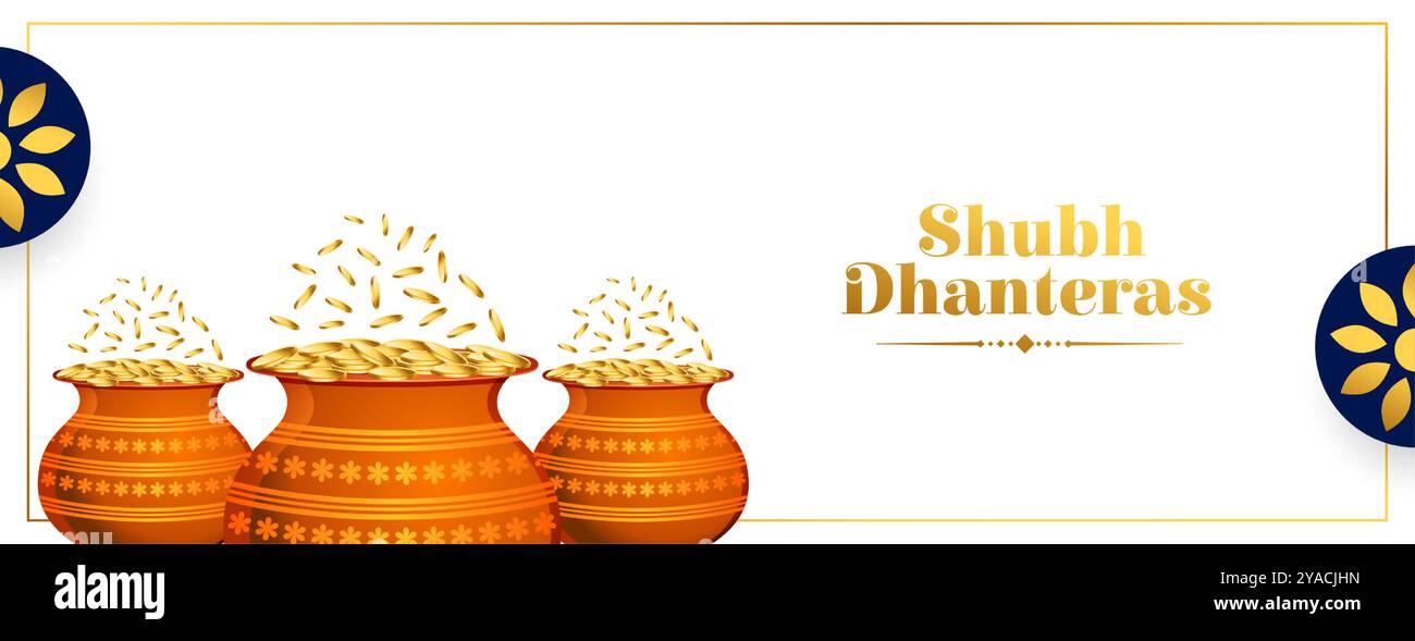 hindufest Happy Dhanteras goldene Topfbanner für diwali Wünsche Vektor Stock Vektor