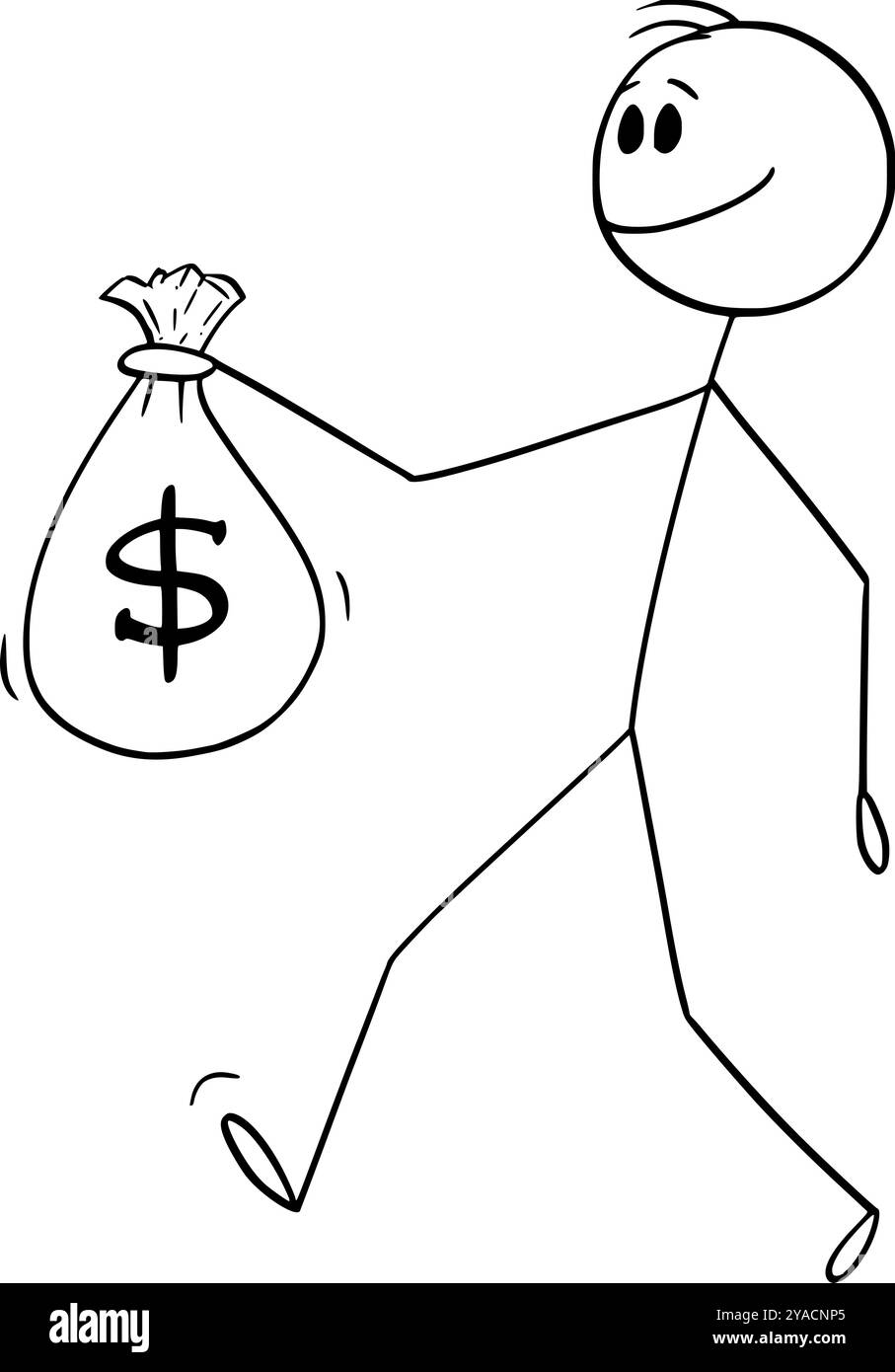 Geschäftsmann oder Person, die eine große Tasche mit Bargeld oder Geld oder Dollar hält, Vektor-Zeichentrickstab Figur oder Charakter Illustration. Stock Vektor