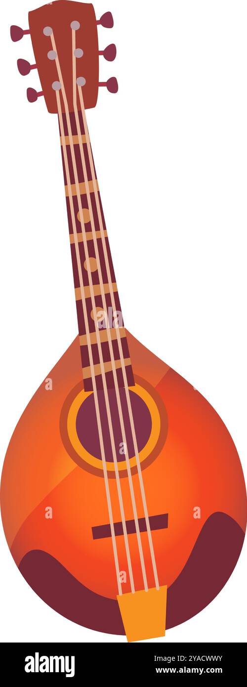 Das Kunstwerk fängt eine wunderschön gestaltete Mandoline mit einem warmen Orange-Farbton und detailgetreuer Handwerkskunst ein, die die Saiten und den abgerundeten Körper hervorhebt Stock Vektor