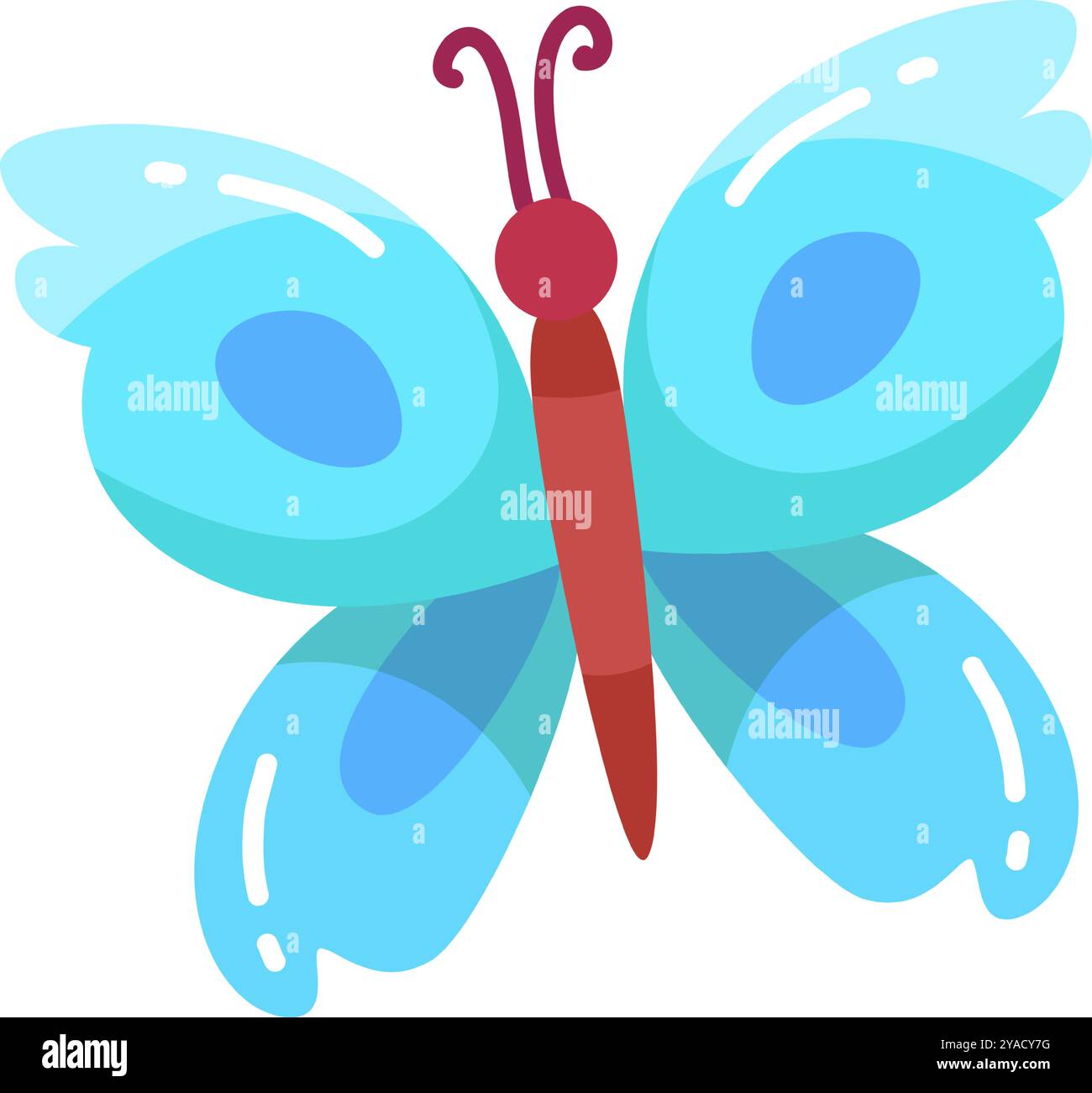 Dieser wunderschöne blaue Schmetterling verfügt über markante rote Antennen und zarte Flügel, die sanft auf einem grünen Blatt liegen, während das Sonnenlicht durch den Garten fließt Stock Vektor