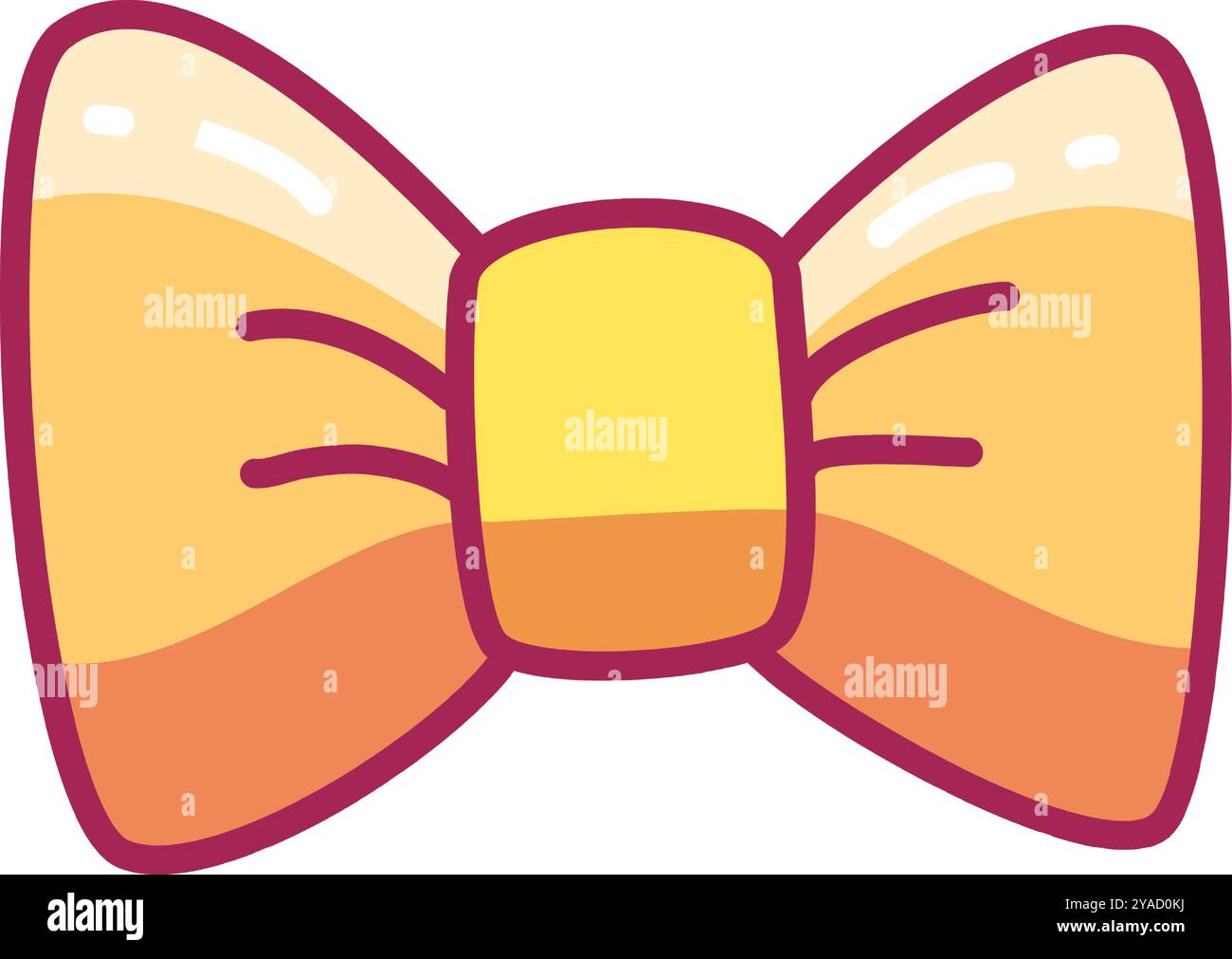 Eine leuchtende Fliege im Cartoon-Stil zeigt eine gelbe Mitte mit orangefarbenen Enden. Dieses lustige Accessoire eignet sich perfekt für festliche oder verspielte Veranstaltungen Stock Vektor