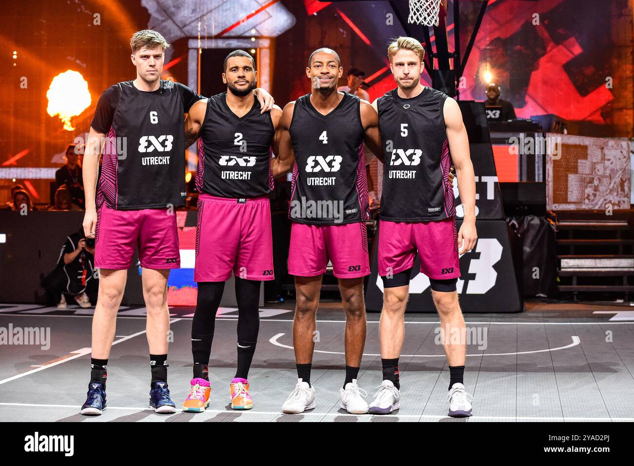 , - 13. OKTOBER: Adriaan Van Tilborg - Utrecht, DiMeo van der Horst - Utrecht, Nesta Agasi - Utrecht, Norbert Thelissen - Utrecht beim Spiel der FIBA 3x3 World Tour Amsterdam 2024 zwischen Liman und Utrecht am 13. Oktober 2024 in Amsterdam, Niederlande. (Foto: Edwin J.H. de Vries/Orange Pictures) Credit: Orange Pics BV/Alamy Live News Stockfoto