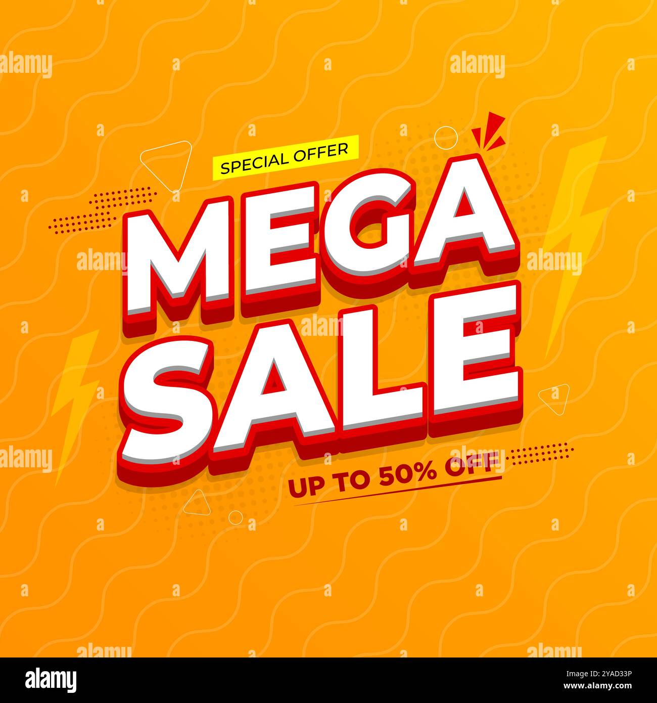 Mega Sale Banner, 3D Text Sale Post Design Vorlage, Special Sale Angebot Web Banner mit minimalem Hintergrund für soziale Medien, Online-Shop oder Website. Stock Vektor