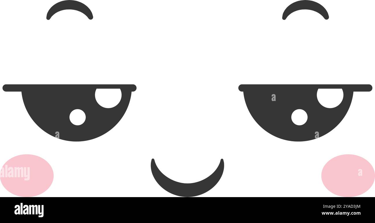 Ein Comic-Gesicht zeigt freundliche und einladende Gesichtszüge mit rosafarbenen Wangen und verspielten lächelnden Augen, die eine fröhliche Atmosphäre schaffen Stock Vektor