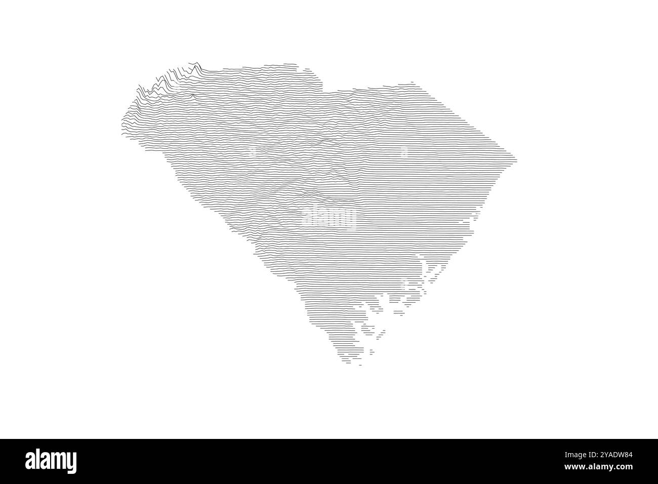 South Carolina Ridgeline Map zeigt die vielfältige Topographie von Küstenebenen bis zu den Blue Ridge Mountains Stock Vektor