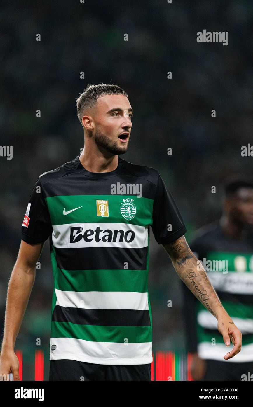 Zeno Debast während des Spiels der Liga Portugal zwischen Teams von Sporting CP und AVS Futebol SAD im Estadio Jose Alvalade (Maciej Rogowski) Stockfoto