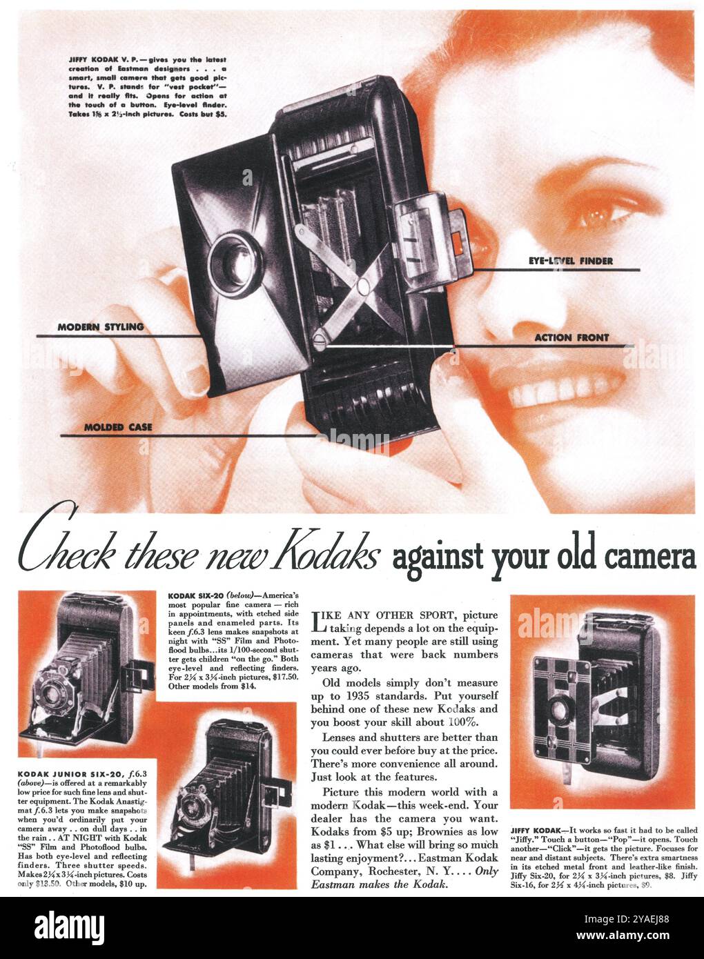 1935 Werbung Für Kodak Six Cameras Stockfoto