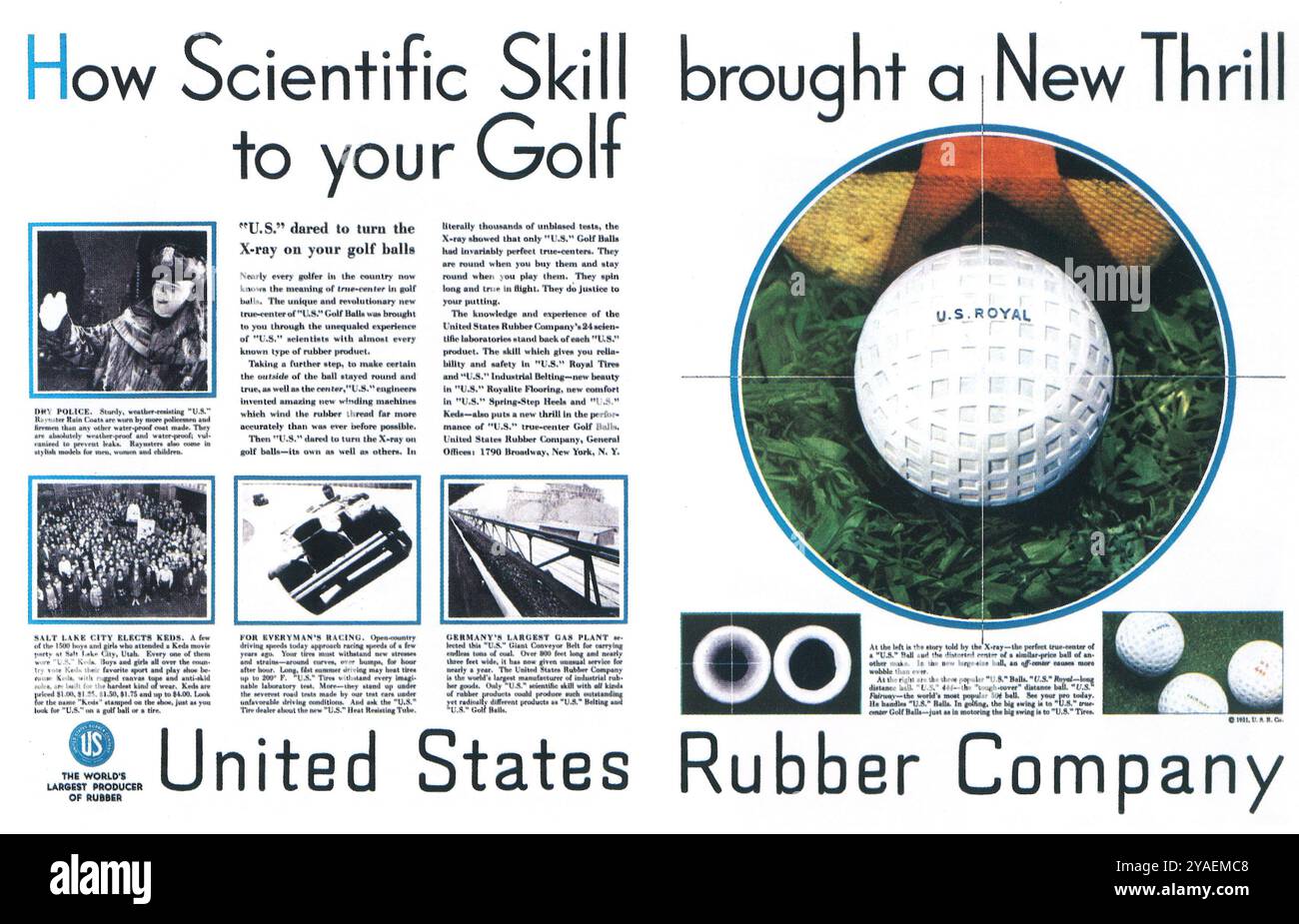 1931 U.S.Rubber Company Golfbälle Werbung Stockfoto