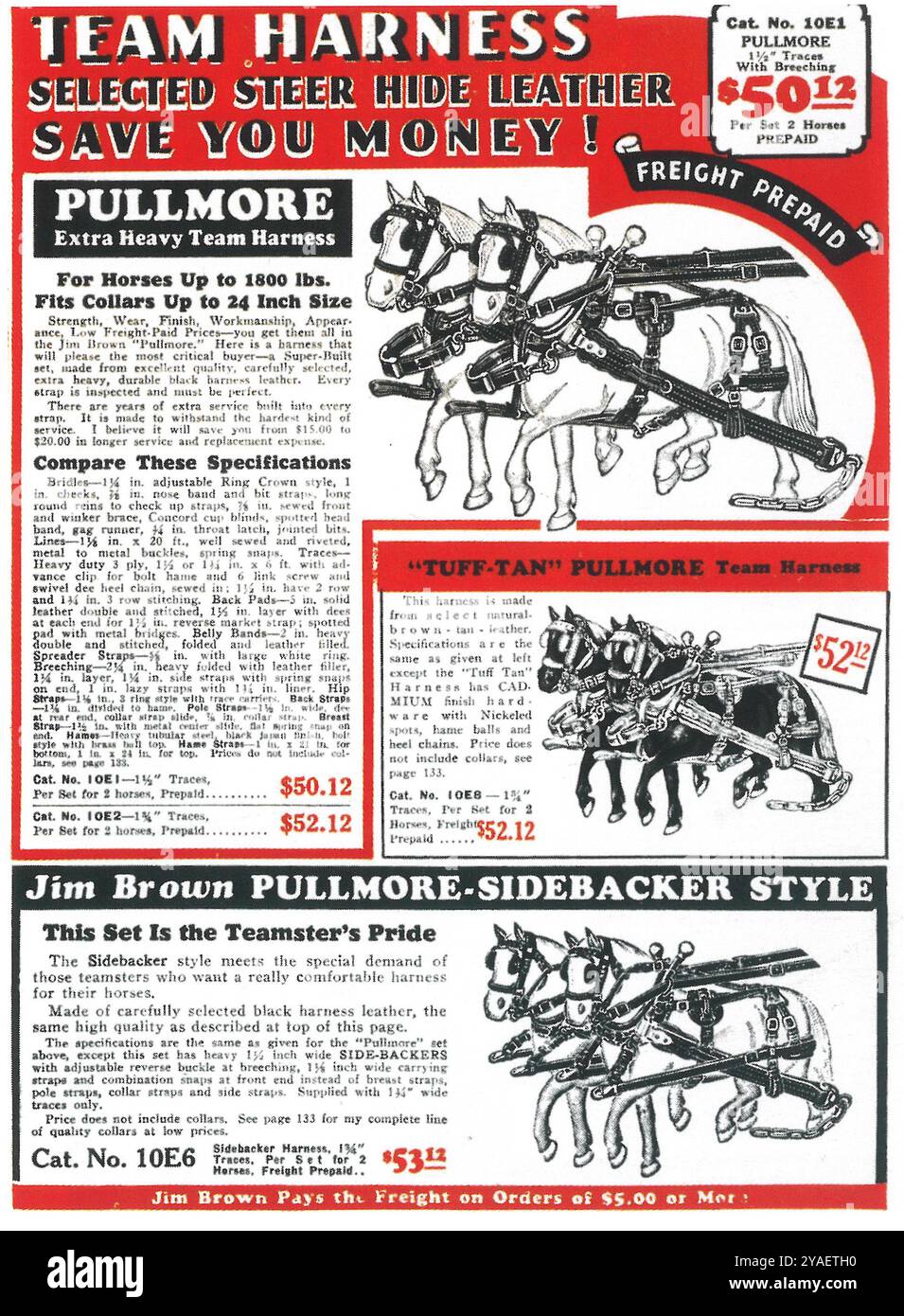 1931 Jim Brown's Schnäppchenbuchwerbung – Pullmore Horse Team Harness Stockfoto