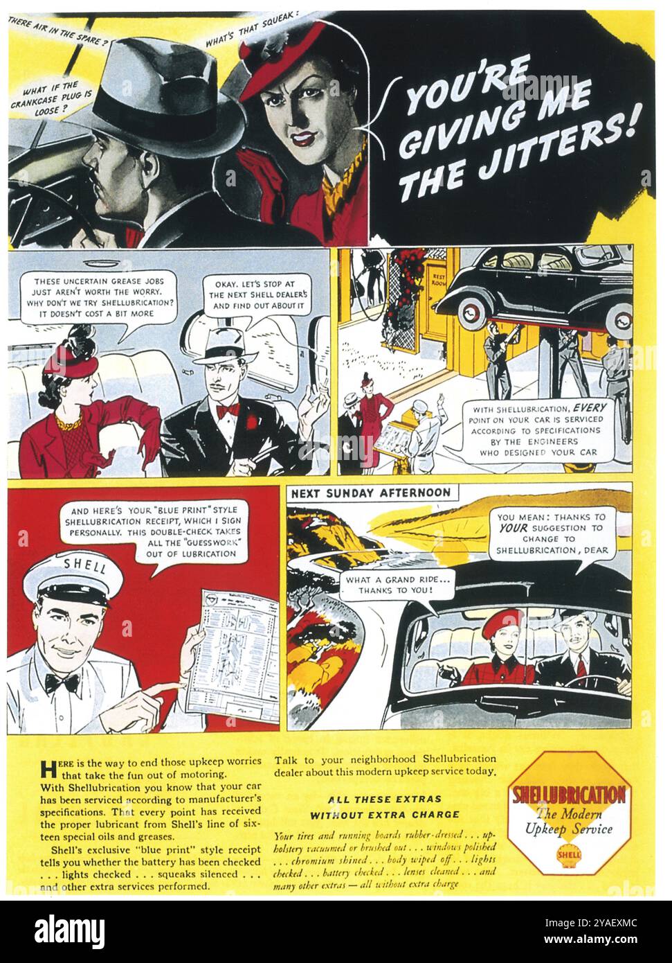 1938 Serviceanzeige Für Shell Shellubrication Upkeep Stockfoto