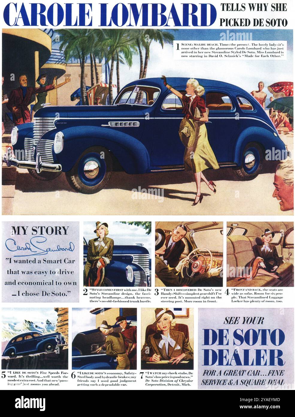 1938 DeSoto Ad mit Carole Lombard Stockfoto