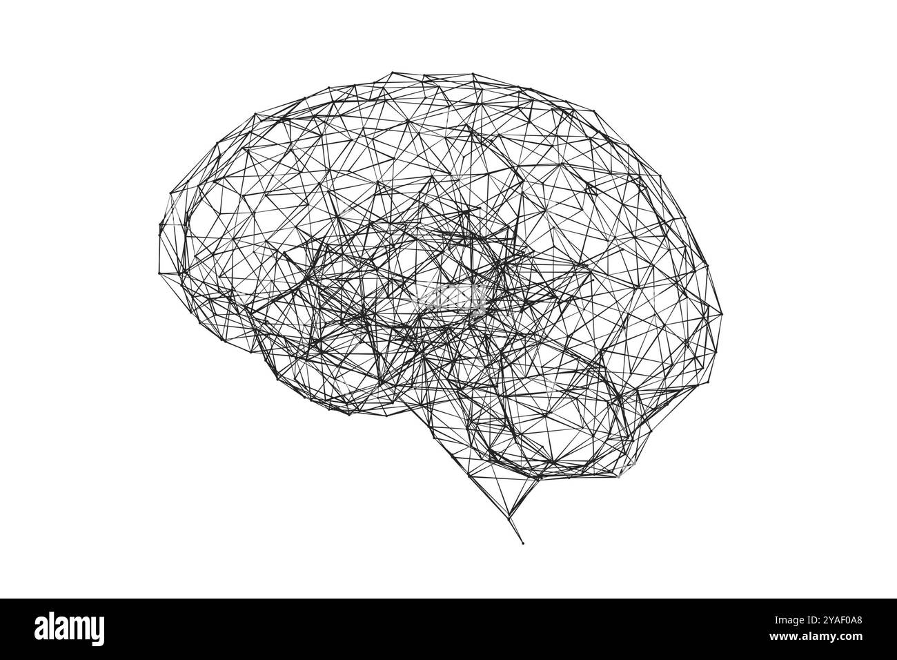 Künstliches Neuronales Netzwerk. Gehirn als künstliches Intelligenznetzwerk. Abstraktes Gehirn aus verbundenen Knoten. Stockfoto