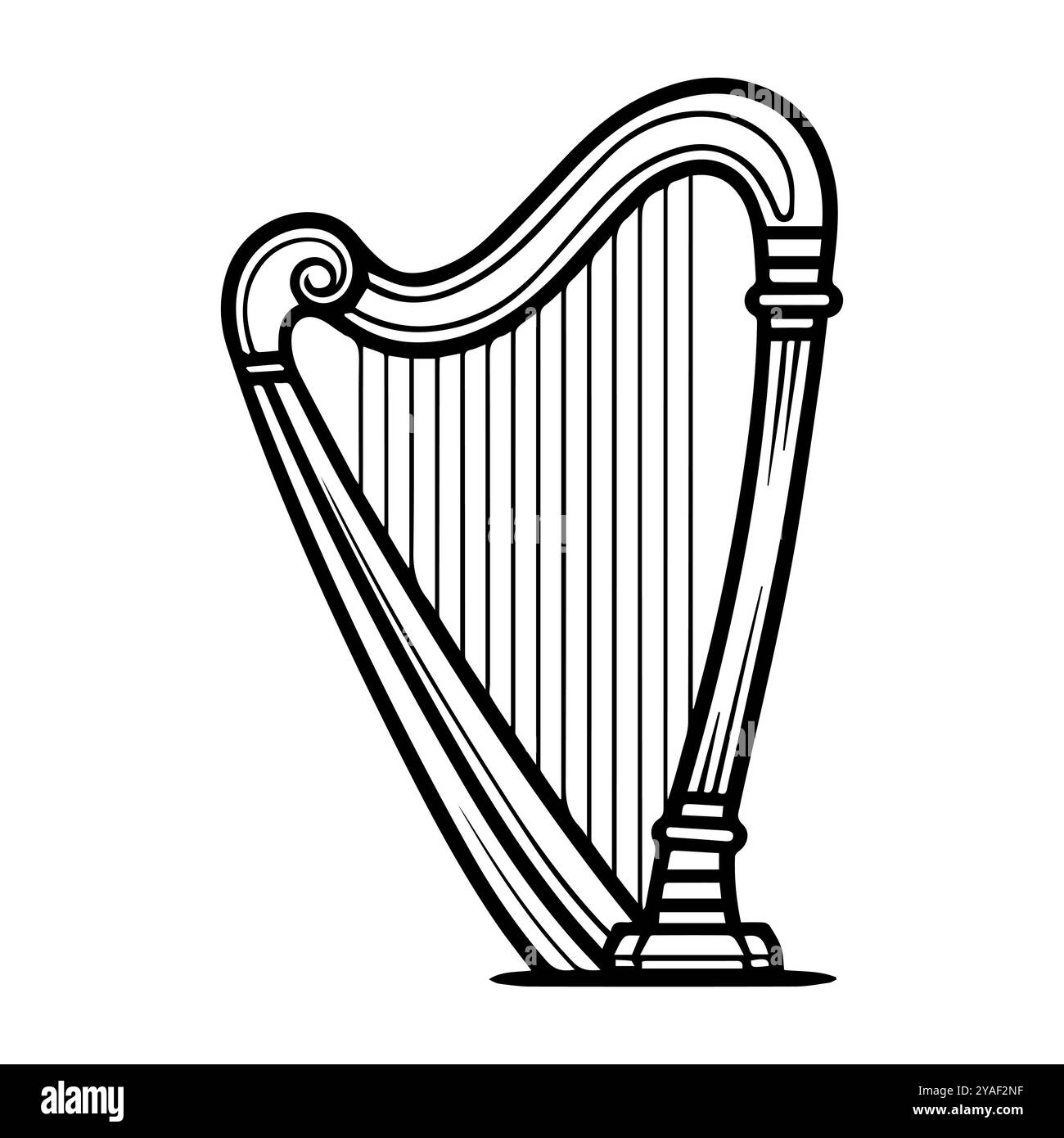 Harfensymbol oder modernes Liniensymbol. Vektorgrafik und Ikonendesign mit auffälligen Konturen. Schwarz-weiß Pixel Perfect minimalistisches Symbol isoliert weiß b Stock Vektor