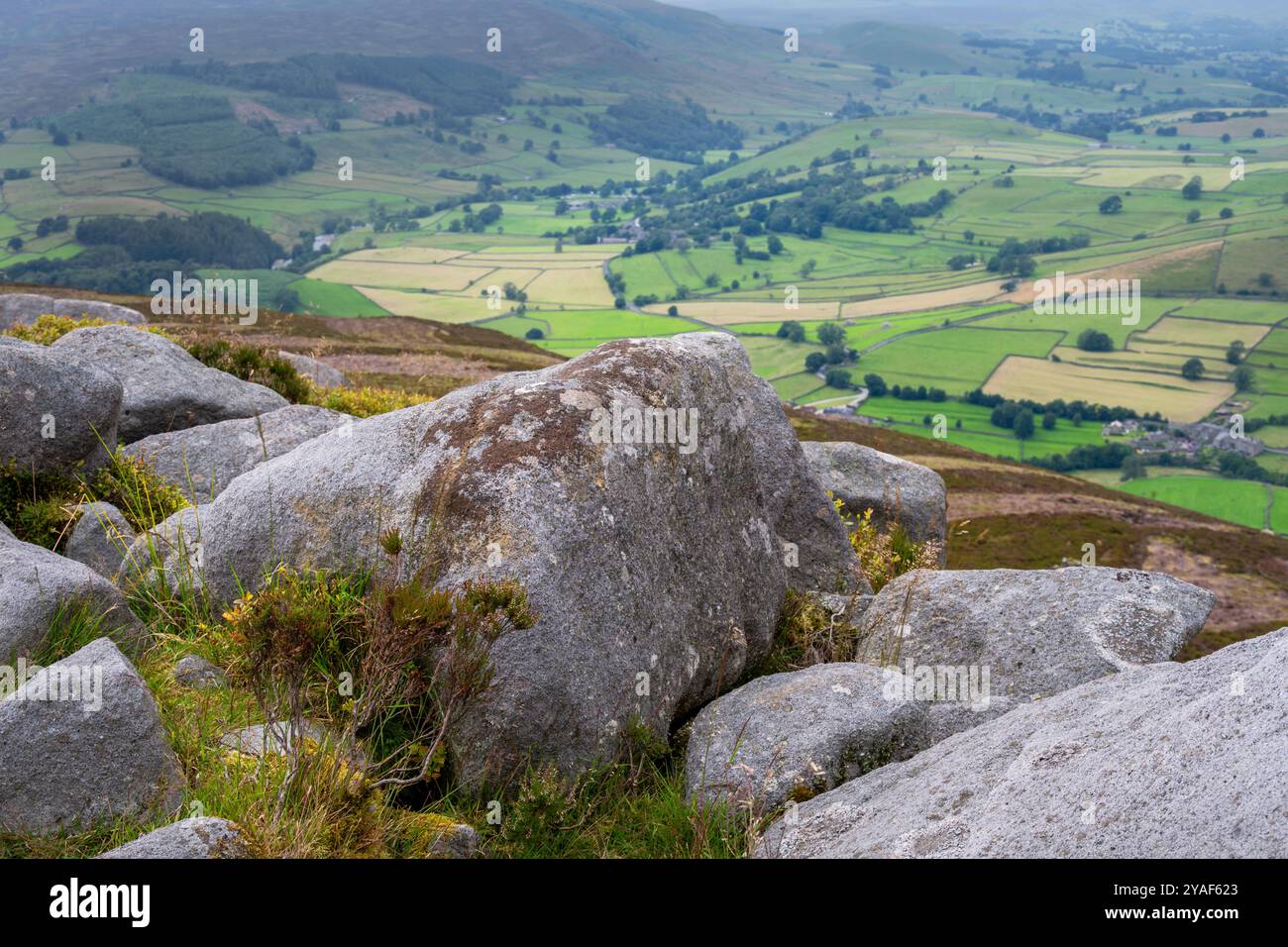 Blick von Simons Sitz in den Yorkshire dales im Sommer, England Stockfoto