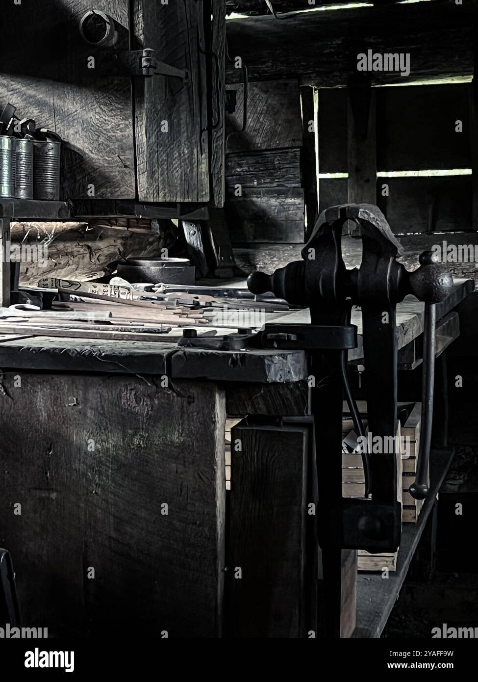 Schmiedewerkstatt, Matthews Hütte in Mabry Mill, Virginia, USA Stockfoto