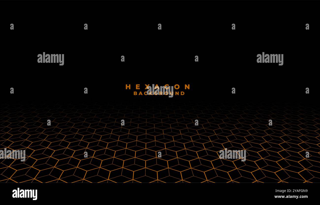 Hexagonales Rasterlinienmuster im 3D-Stil, perspektivischer dunkler Hintergrundvektor Stock Vektor
