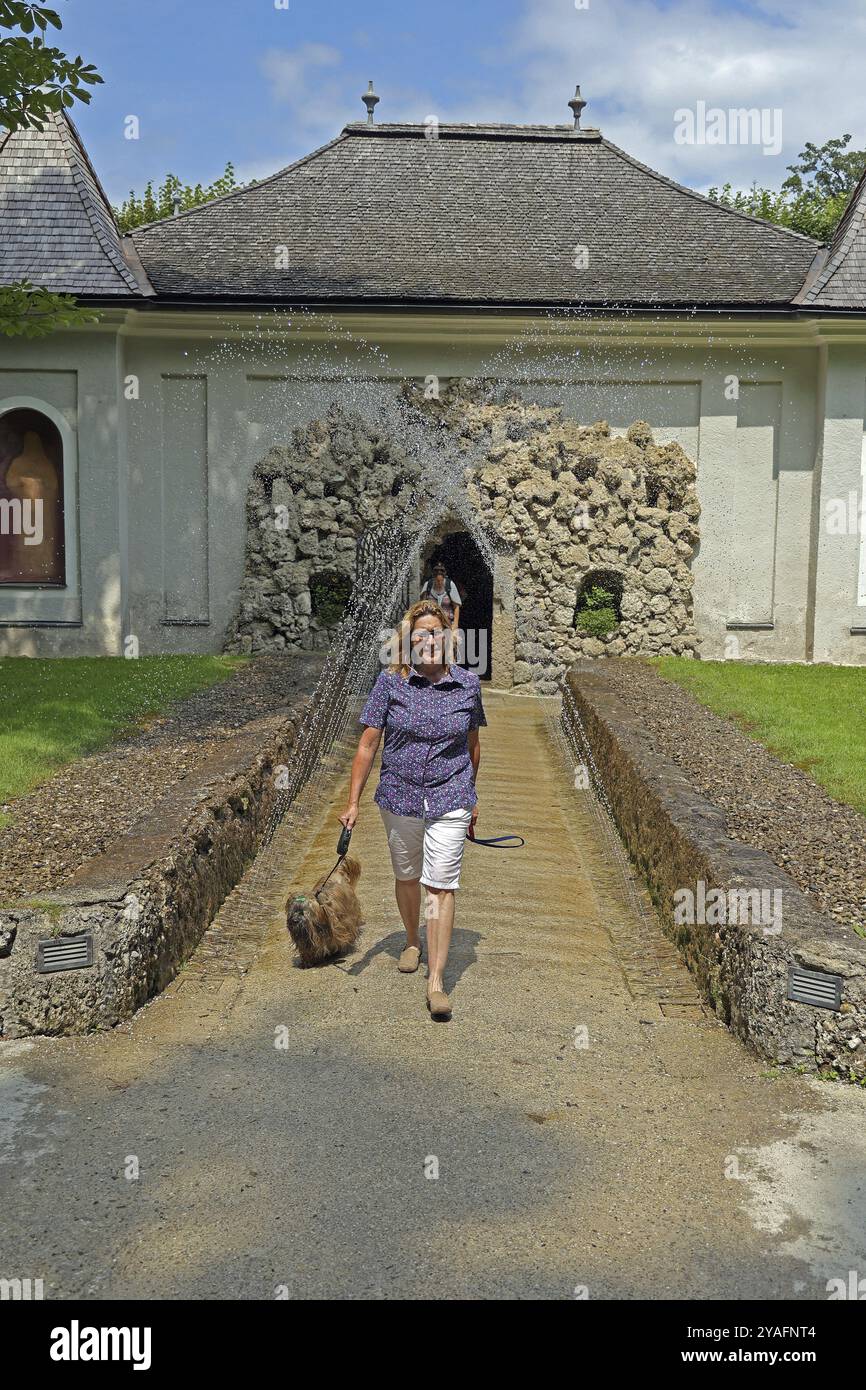 Schloss Hellbrunn, Lustschloss, Trickbrunnen, Salzburg, Österreich, Europa Stockfoto