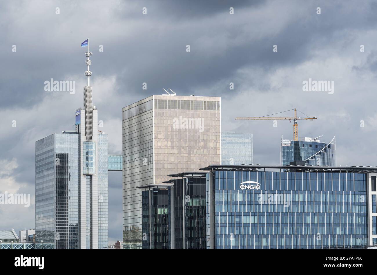 Stadtzentrum von Brüssel, Belgien, 30 08 2020 Gebäudegruppe von der Dachterrasse in Richtung Little Manhattan, Europa Stockfoto