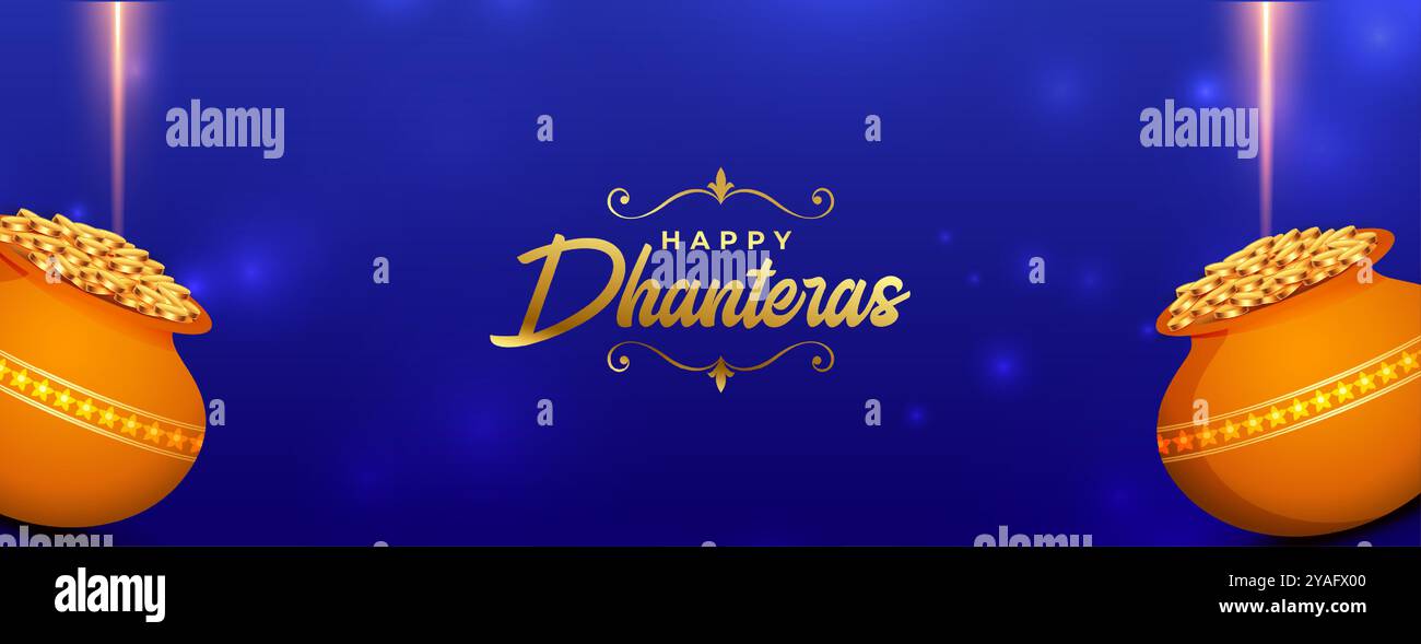 Glückliche Dhanteras religiöse Tapete mit Gold Münztopf Design Vektor Stock Vektor