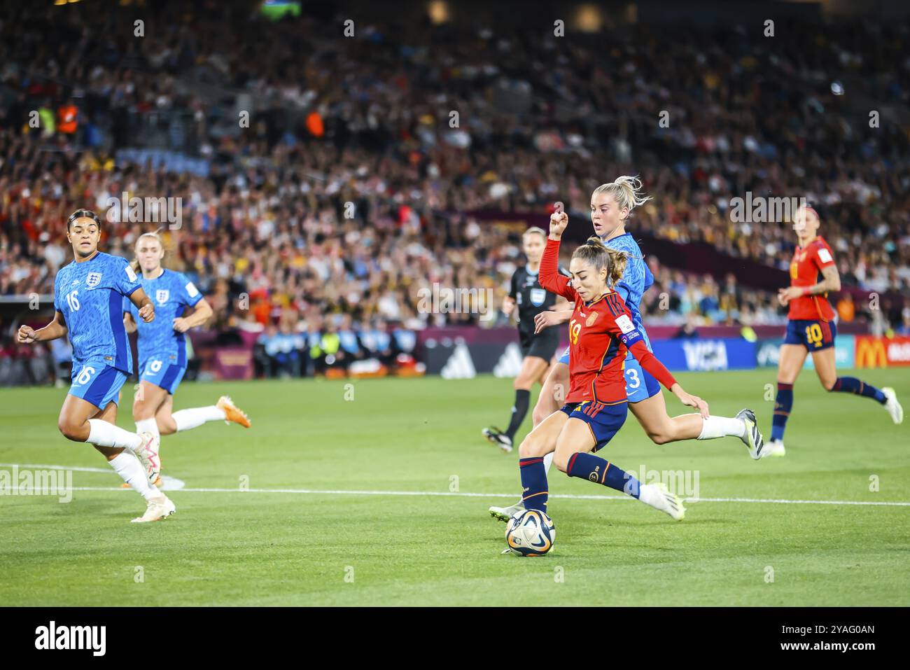 SYDNEY, AUSTRALIEN, 20. AUGUST: Olga CARMONA aus Spanien schießt und trifft beim Finale der FIFA Frauen-Weltmeisterschaft Australien Neu gegen England Stockfoto