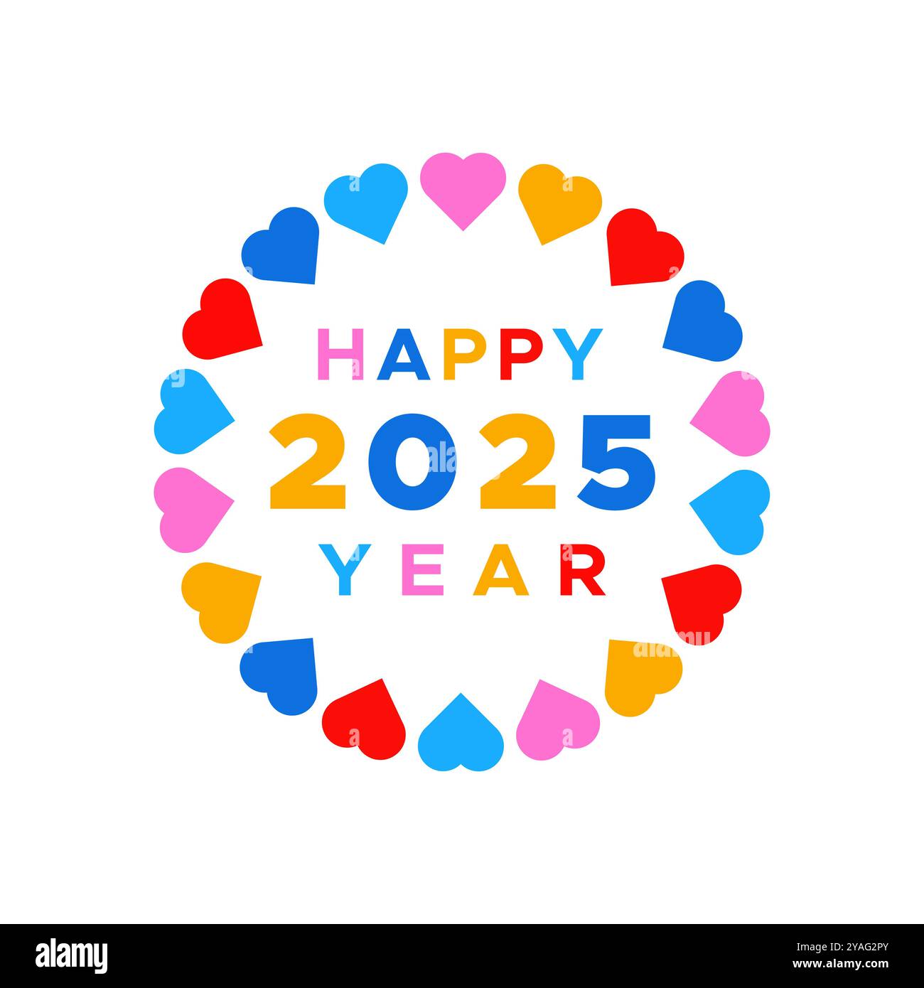 Happy New Year 2025 Text mit Herz Kreis Rahmen Vektor Illustration für Feier Neujahr isoliert auf weiß Stock Vektor