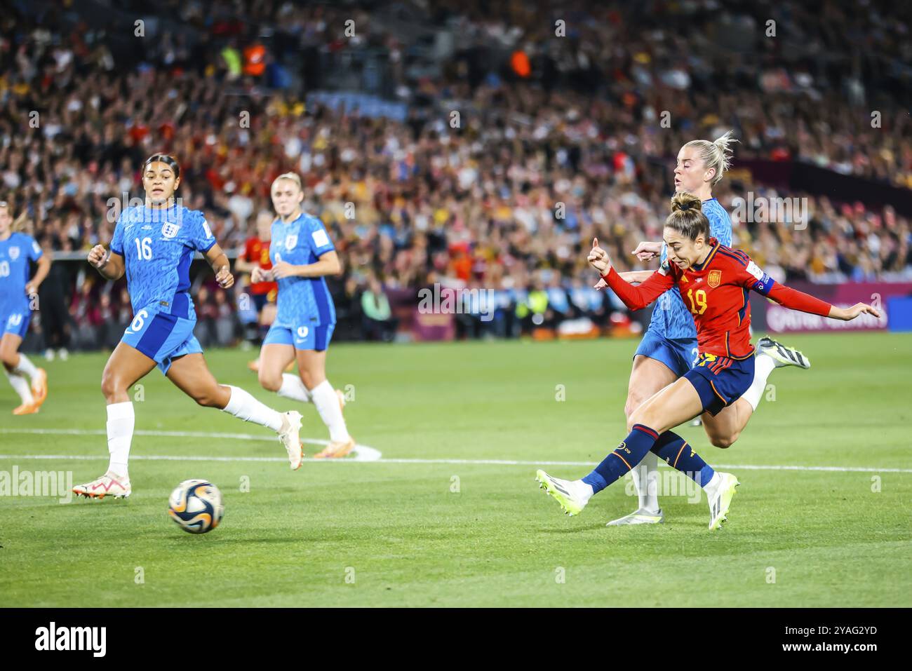SYDNEY, AUSTRALIEN, 20. AUGUST: Olga CARMONA aus Spanien schießt und trifft beim Finale der FIFA Frauen-Weltmeisterschaft Australien Neu gegen England Stockfoto