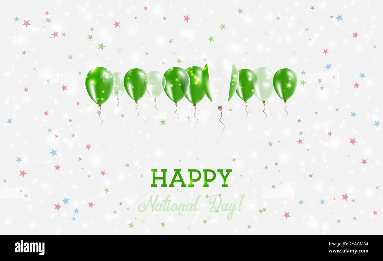 Nigeria Unabhängigkeitstag Funkelndes Patriotisches Poster. Eine Reihe von Ballons in den Farben der nigerianischen Flagge. Grußkarte mit Nationalflaggen, Konfetti und S Stock Vektor