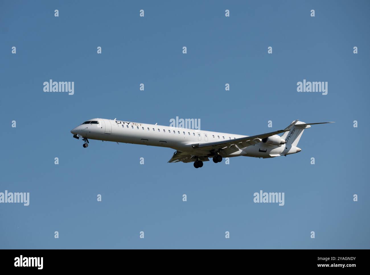 Cityjet Bombardier CRJ-1000 Landung am Flughafen Birmingham, Großbritannien (EI-Hib) Stockfoto