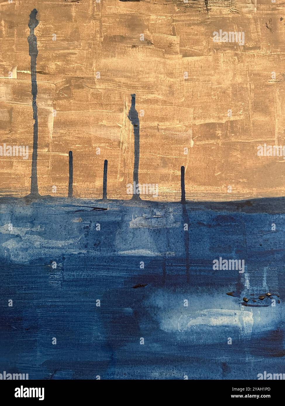 Abstrakte blaue und braune Acrylmalerei Stockfoto