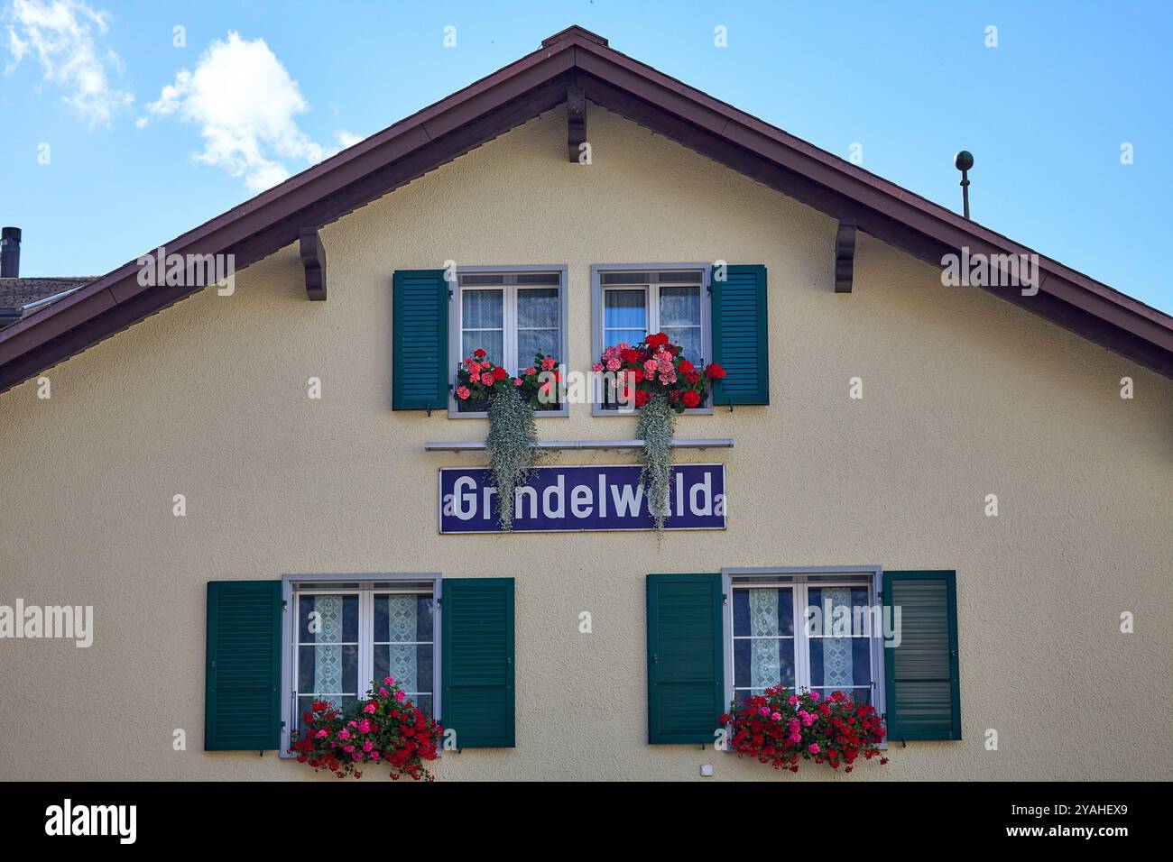 Architektur- und Straßendetails in Grindelwald, Schweiz, nahe Eiger und Jungfraujoch Stockfoto