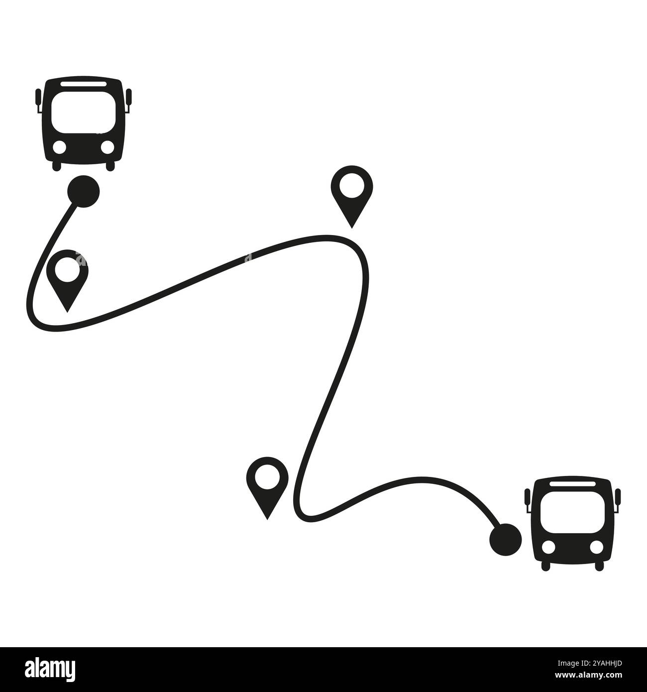 Abbildung der Busroute. Vektor-Transportkarte. Busse mit schwarzen Symbolen. Design des Navigationspfads. Stock Vektor