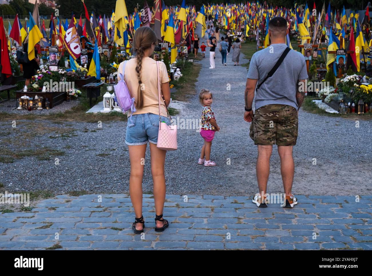 29.08.2024, Lwiw, Oblast Lwiw, Ukraine - das Marsfeld, Ehrenfriedhof der gefallenen Lwiwer Soldaten im Ukrainekrieg. 00A240829D314CARO.JPG [MODELL RELE Stockfoto