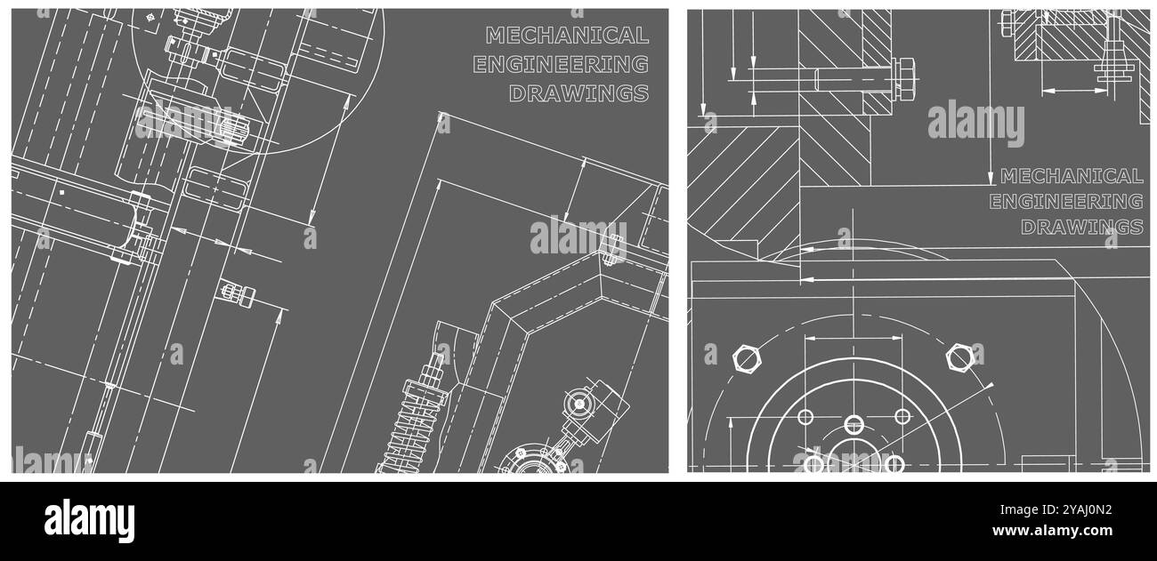 Blueprint. Technische Illustrationen. Technologischer Hintergrund. Maschinenbauzeichnung. Technische Illustrationen, Hintergründe Stock Vektor
