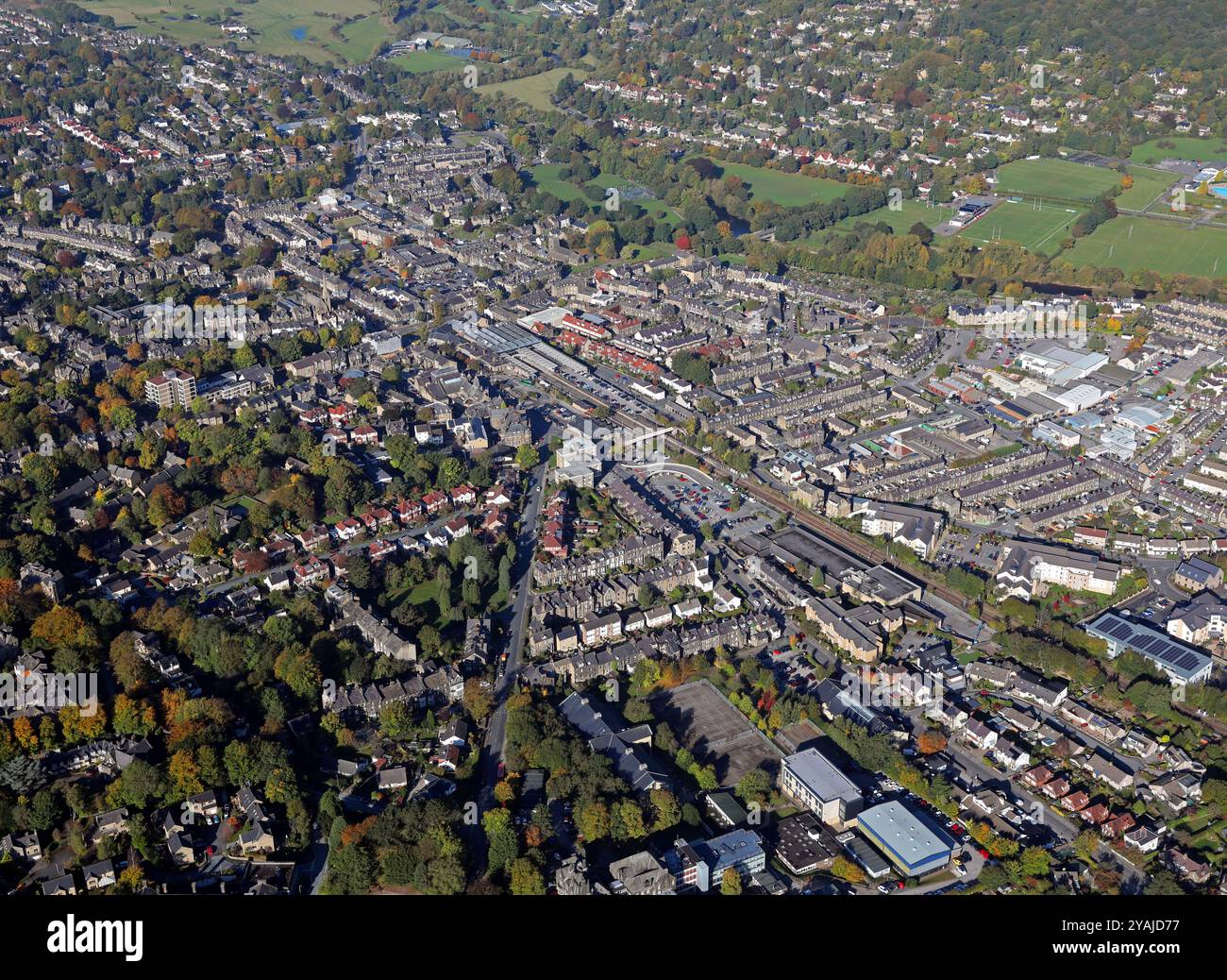 Aus der Vogelperspektive von Ilkey Town, West Yorkshire Stockfoto