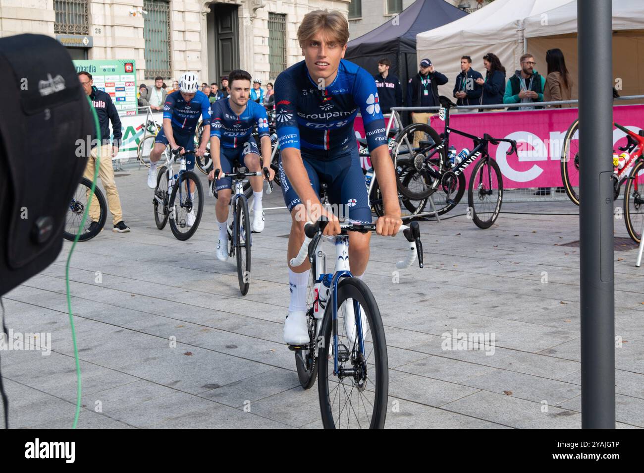 Lorenzo Germani, Team Groupama-FDJ beim Giro di Lombardia, Straßenradrennen in Bergamo, Italien, 12. Oktober 2024 Stockfoto