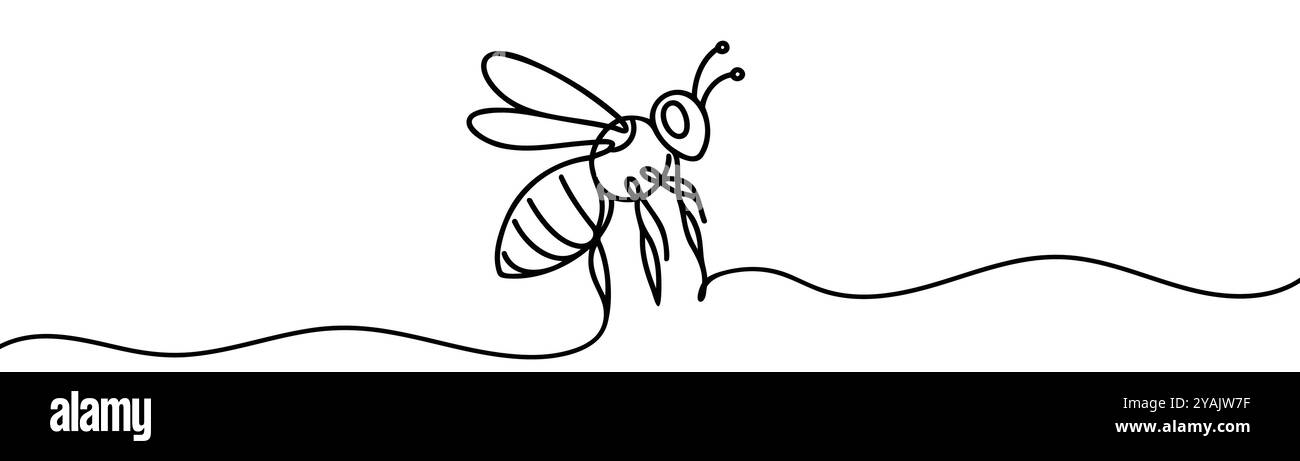Honigbiene durchgehende Einzeichenzeichnung. Honigbieneninsekten-Einzelzeilen-Kunstillustration. Editierbarer Vektor Stock Vektor