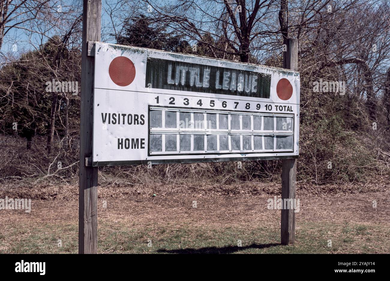 Altmodische kleine Liga-Baseball-Anzeigetafel Stockfoto