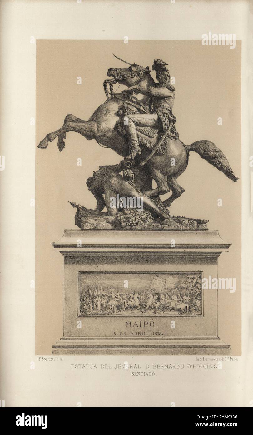 Bernardo O’Higgins Bernardo O’Higgins Riquelme (1778–1842) war ein chilenischer Unabhängigkeitsführer, der Chile im chilenischen Unabhängigkeitskrieg von der spanischen Herrschaft befreite. Er war ein wohlhabender Grundbesitzer baskisch-spanischer und irischer Abstammung. Obwohl er der zweite Oberste Direktor Chiles (1817–1823) war, gilt er als einer der Gründungsväter Chiles, da er als erster Inhaber dieses Titels einen völlig unabhängigen chilenischen Staat führte. Er war Generalkapitän der chilenischen Armee, Brigadier der Vereinigten Provinzen der Río de la Plata, Generaloffizier von Gran Colombia und Grand Marsha Stockfoto